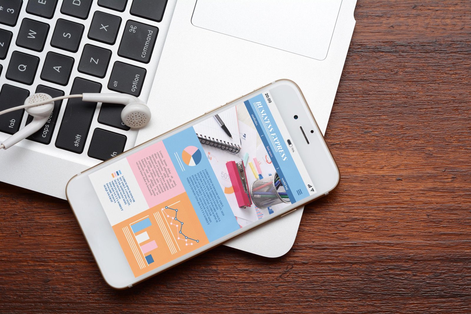 close up view of keyboard earphones and smartphon 2026 01 11 10 08 27 utc